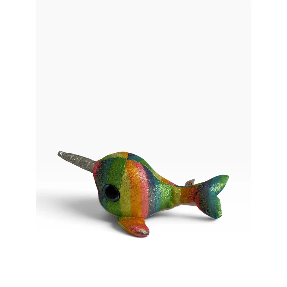 Ty Beanie Boos Nori Narwhal Rainbow Glitter Plush 9